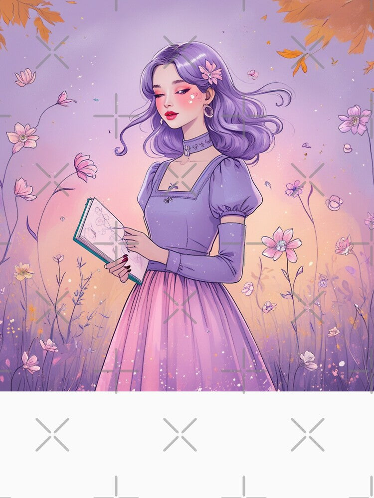 Aesthetic Girl in Pastel Dream – Purple & Pink Floral Fall Design by MOTAS Graphics