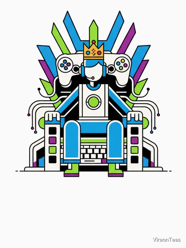 Minimal Gamer King on Controller Throne – Modern Gaming Icon by VireonTees