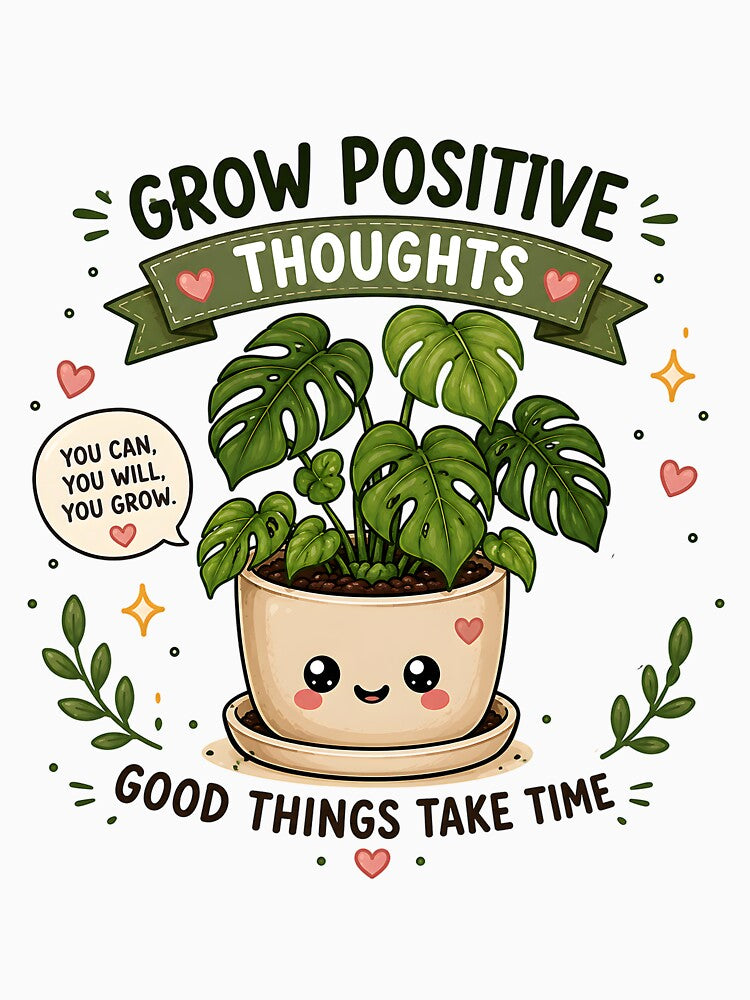 Grow Positive Thoughts | Cute Kawaii Monstera Plant Sticker | Motivational Plant Lover Gift by PLANT LOVER'S PARADISE
