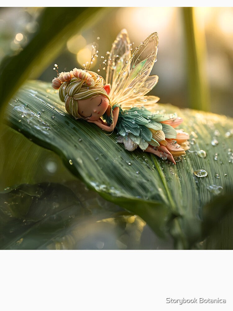 Sleeping Dewdrop Fairy On Leaf by Storybook Botanica