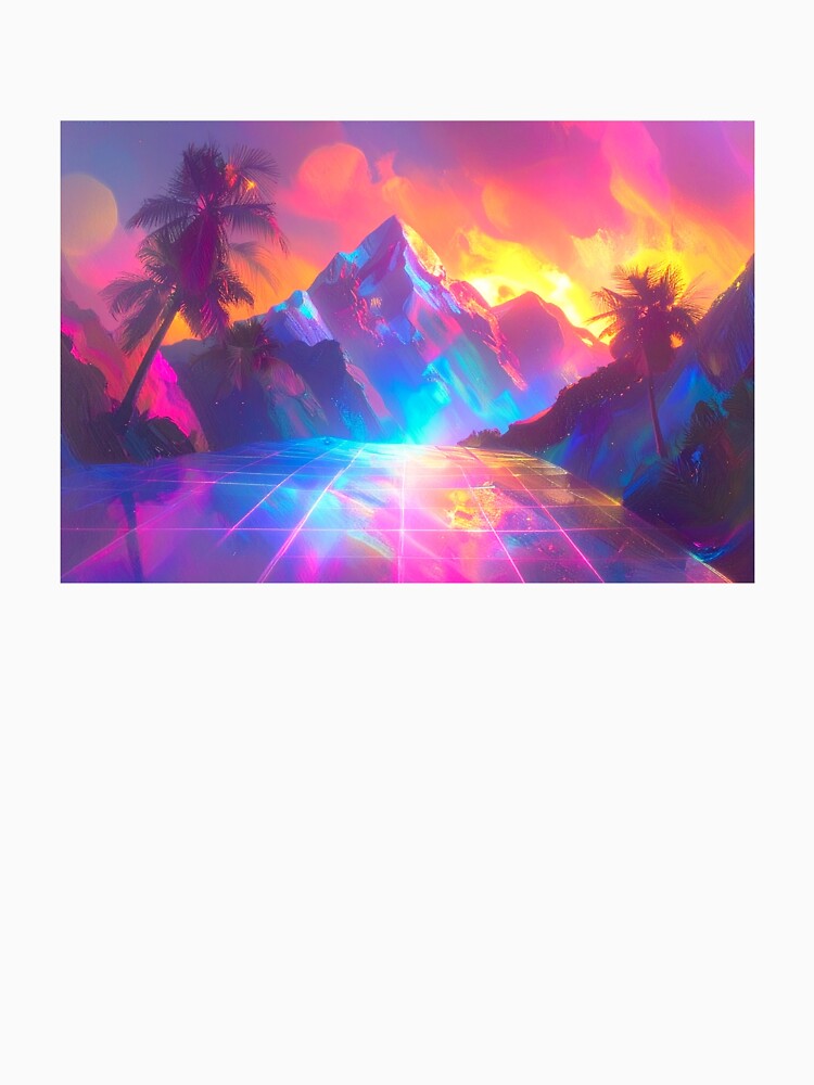 Retro Synthwave Mountain Sunset with Neon Grid & Palms by SatoriLandscapes