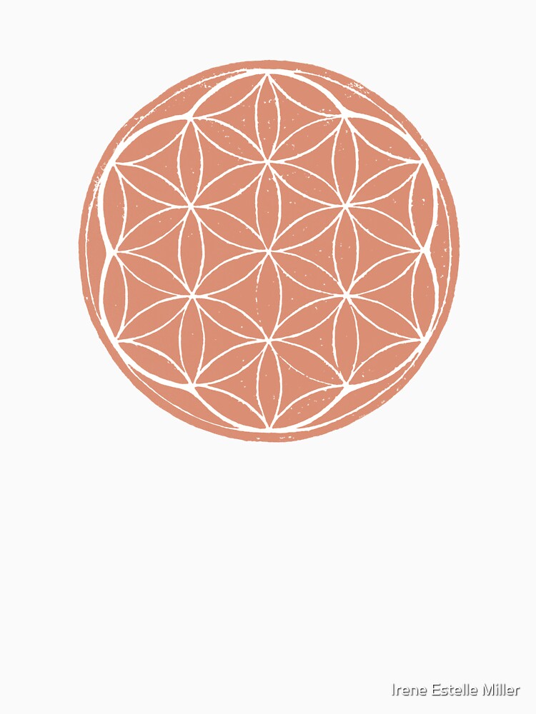 Flower of Life Linocut - Coral + Snow by Irene Estelle