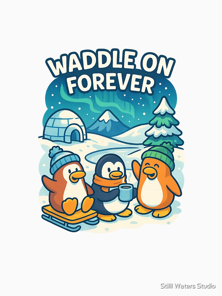 Waddle On Forever – Nostalgic Arctic Penguin Hangout by Stilll Waters Studio