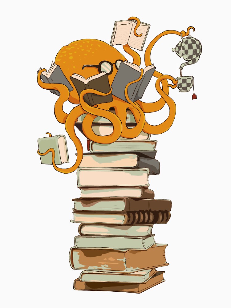 Reading Octopus, tea, coffee and books gift by dogeatdoug