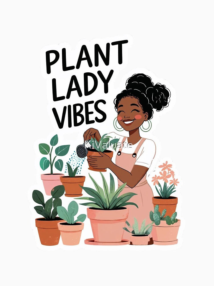 Plant Lady Vibes | Black Woman Plant Illustration | Indoor Gardening Graphic by KiValuate