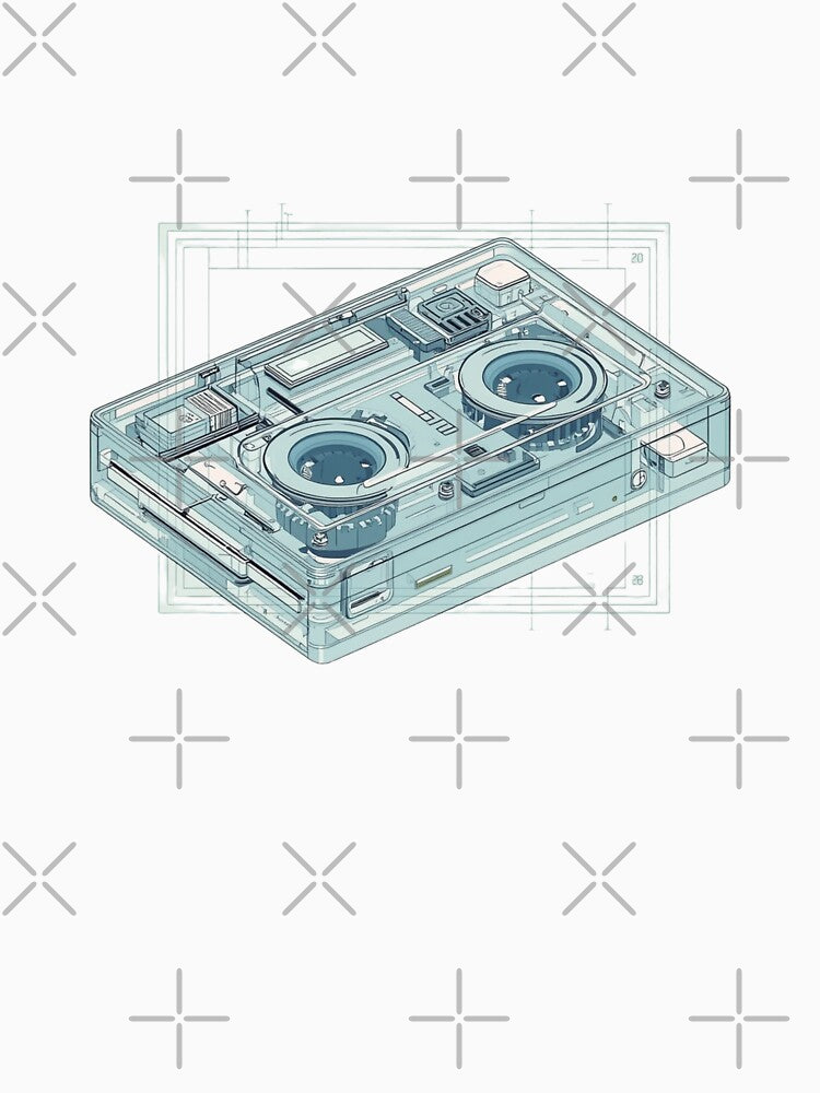 Retro Transparent Cassette Player Blueprint Art by KiraCreationism