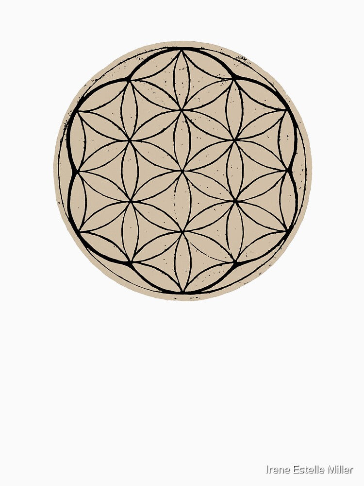 Flower of Life Linocut - Dove + Coal by Irene Estelle