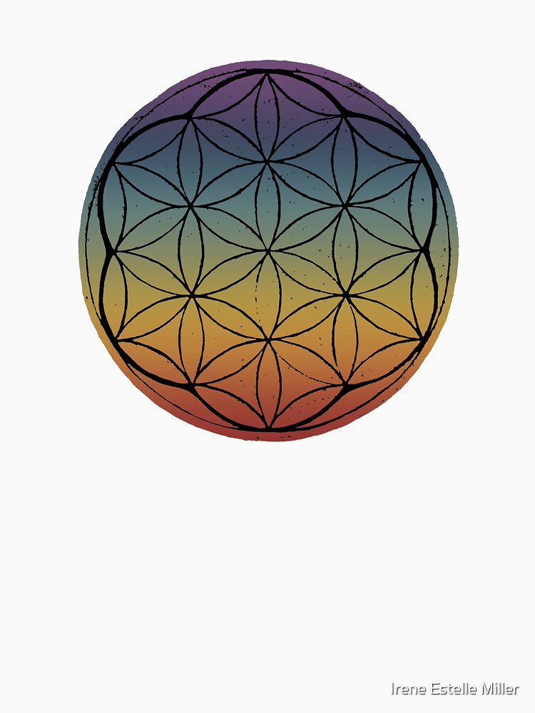 Flower of Life Linocut - Rainbow Sunset + Coal by Irene Estelle