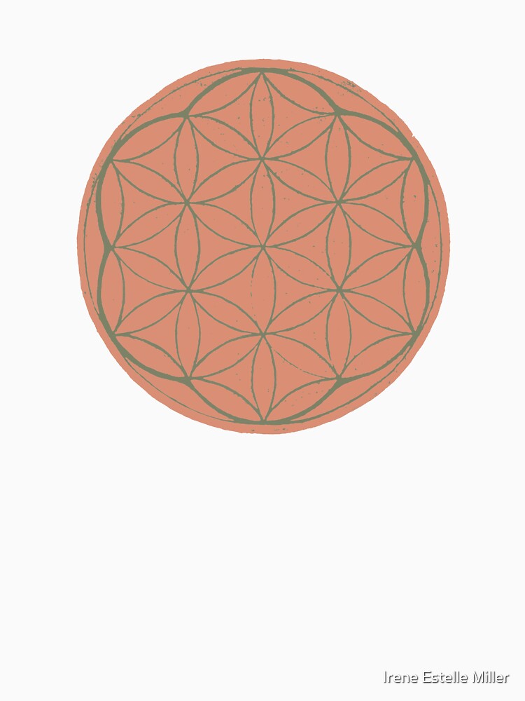 Flower of Life Linocut - Coral + Sage by Irene Estelle
