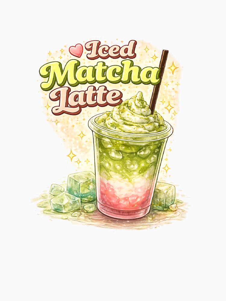 Iced Matcha Latte – Cute Kawaii Green Tea Drink Art by Sweet shop