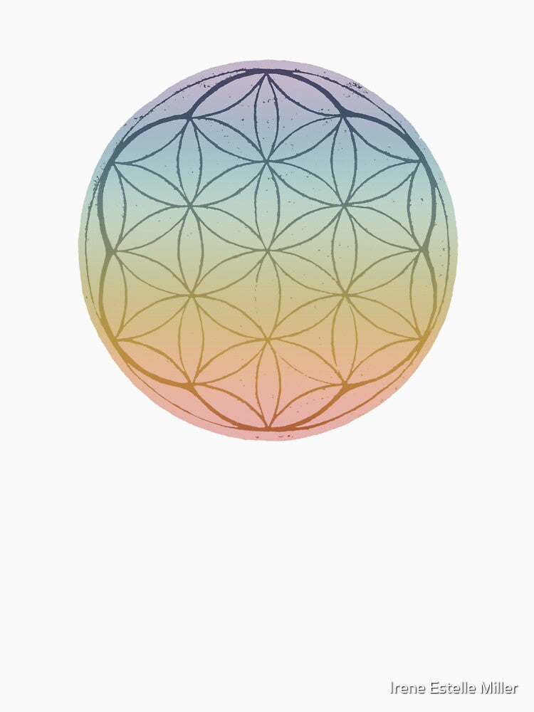 Flower of Life Linocut - Rainbow Sorbet + Rainbow Sunset by Irene Estelle