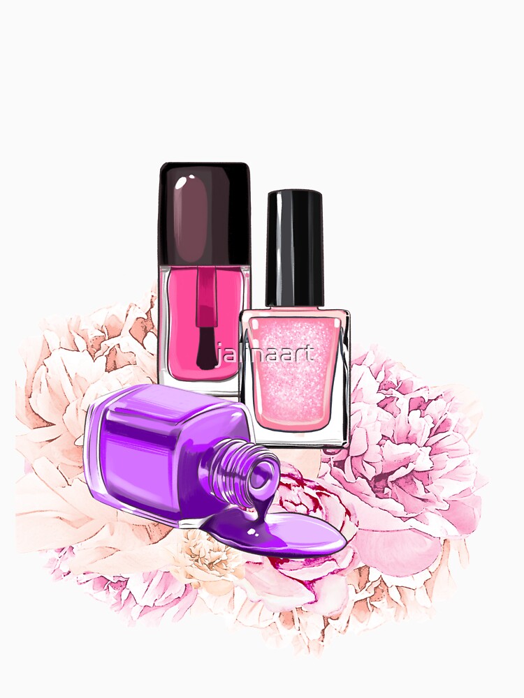 Nail Polish bottles and peony flowers by jalinaart