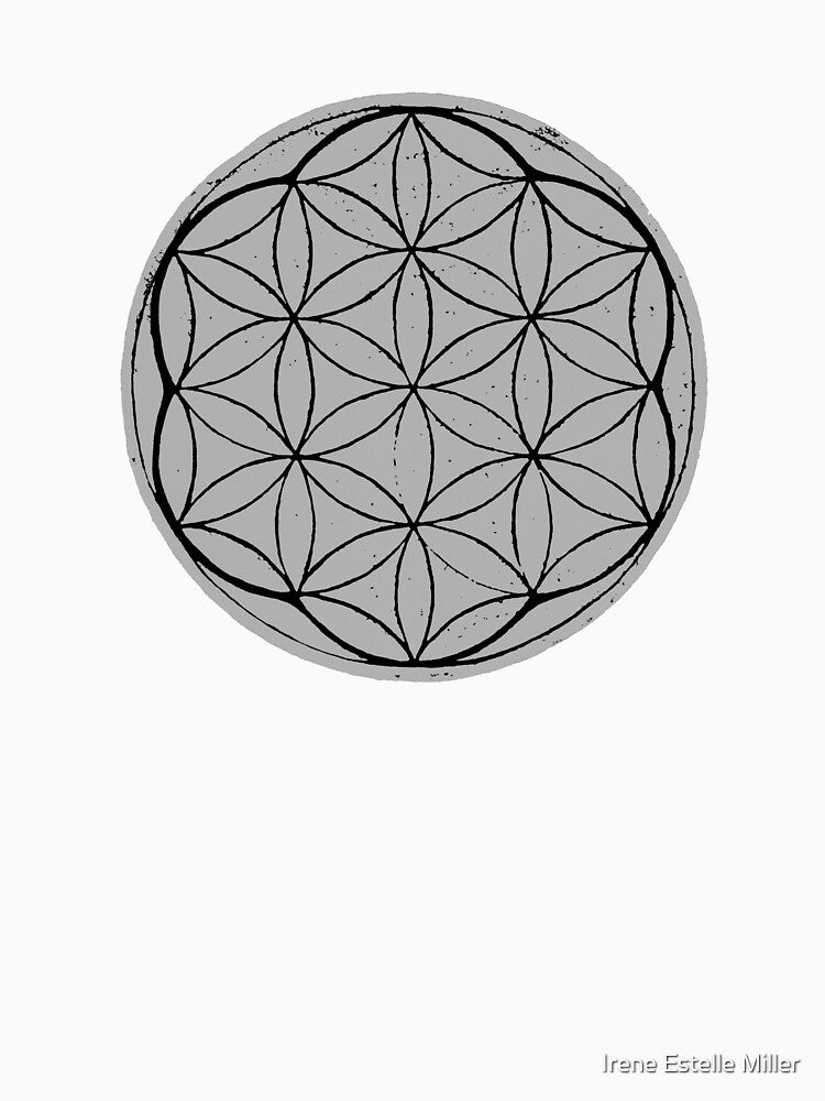 Flower of Life Linocut - Fog + Coal by Irene Estelle
