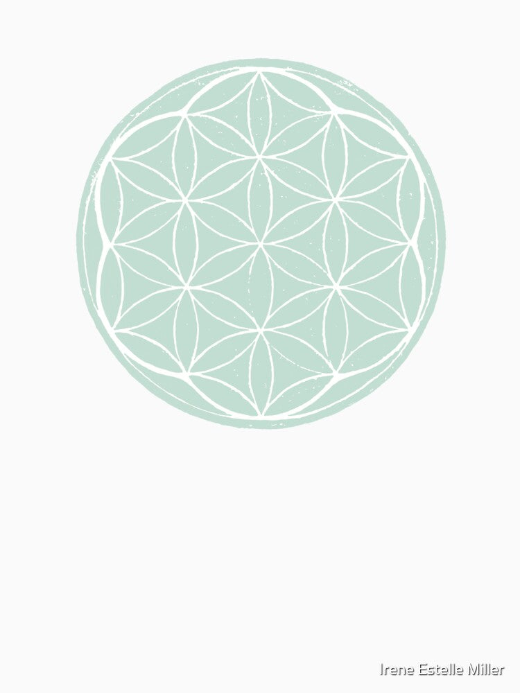 Flower of Life Linocut - Mint + Snow by Irene Estelle