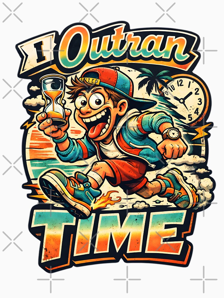 I Outran Time Funny Retro Pop Aesthetic - Motivational Time Management Satire Art - Vintage 90s Nostalgia Graphic - Summer Beach Sunset Glitch Core Design for Dark Humor & Tech Enthusiasts by Vivaan Studio