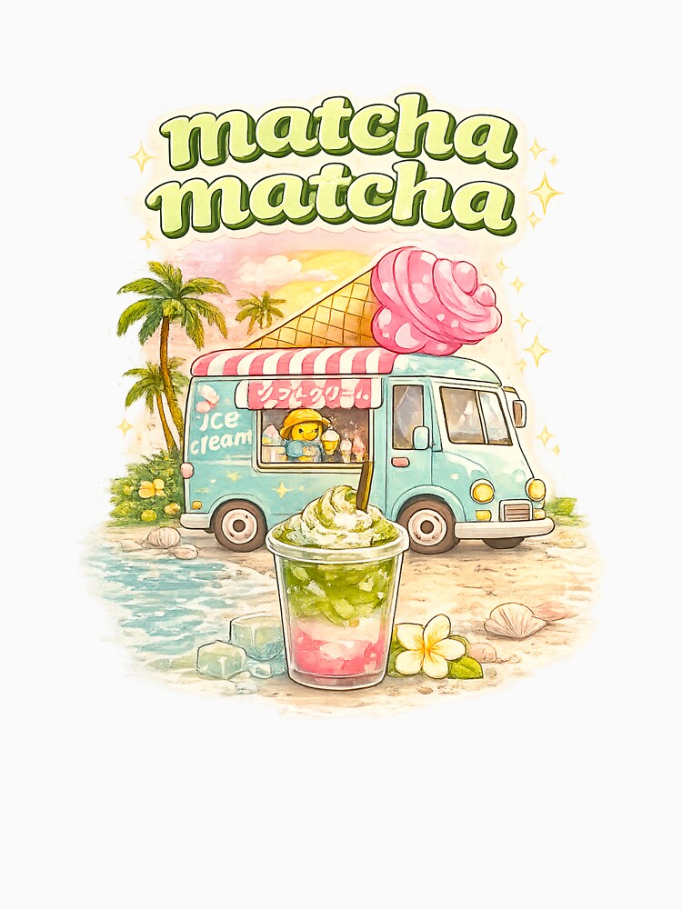 Kawaii Matcha Ice Cream Truck – Cute Beach Summer Art by Sweet shop