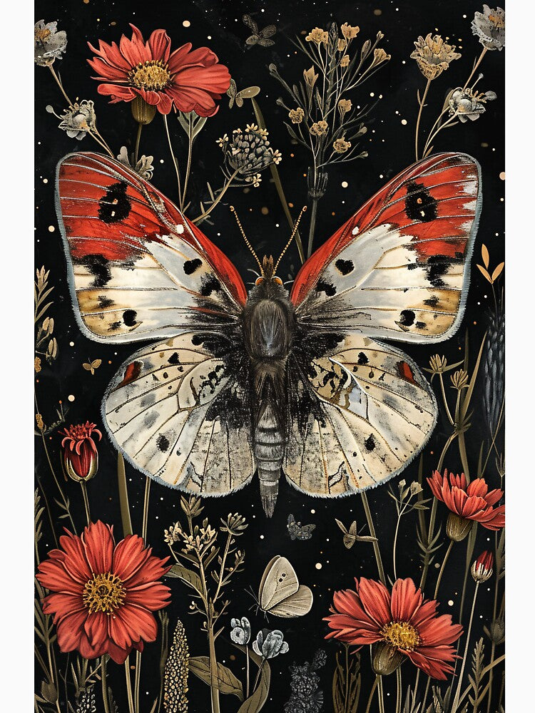 Moth and red wild flowers by Fantasy Cache