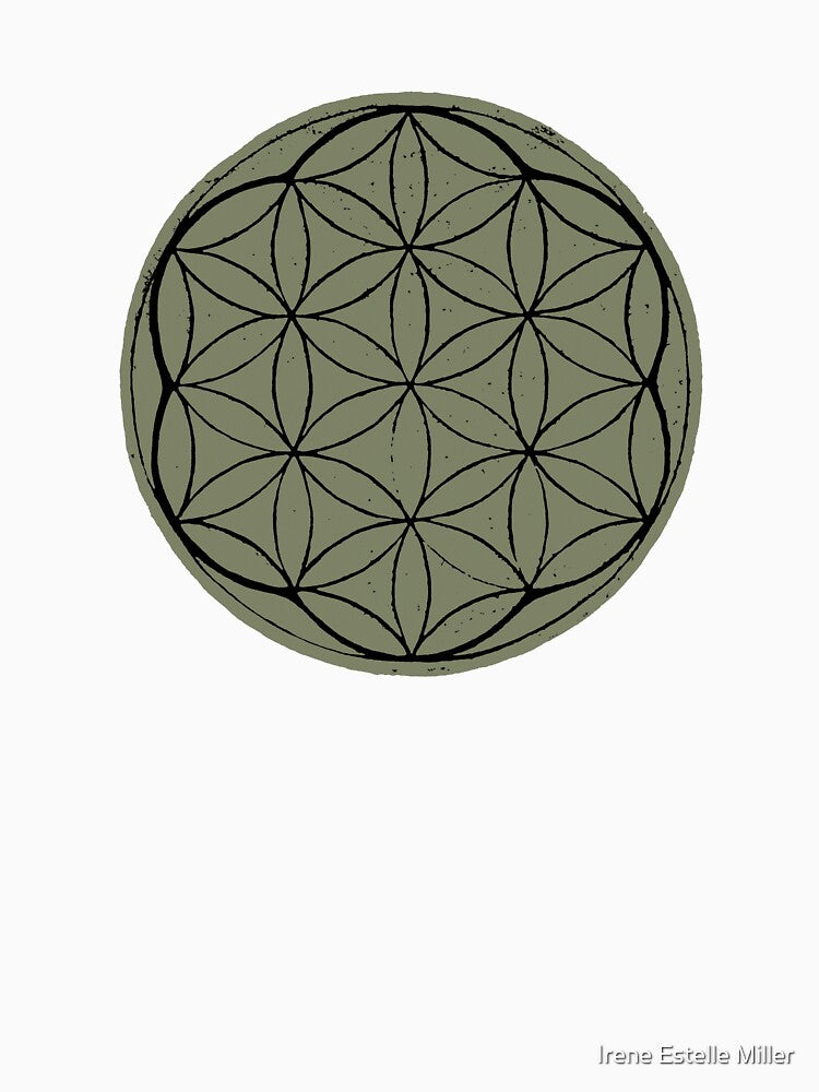 Flower of Life Linocut - Sage + Coal by Irene Estelle