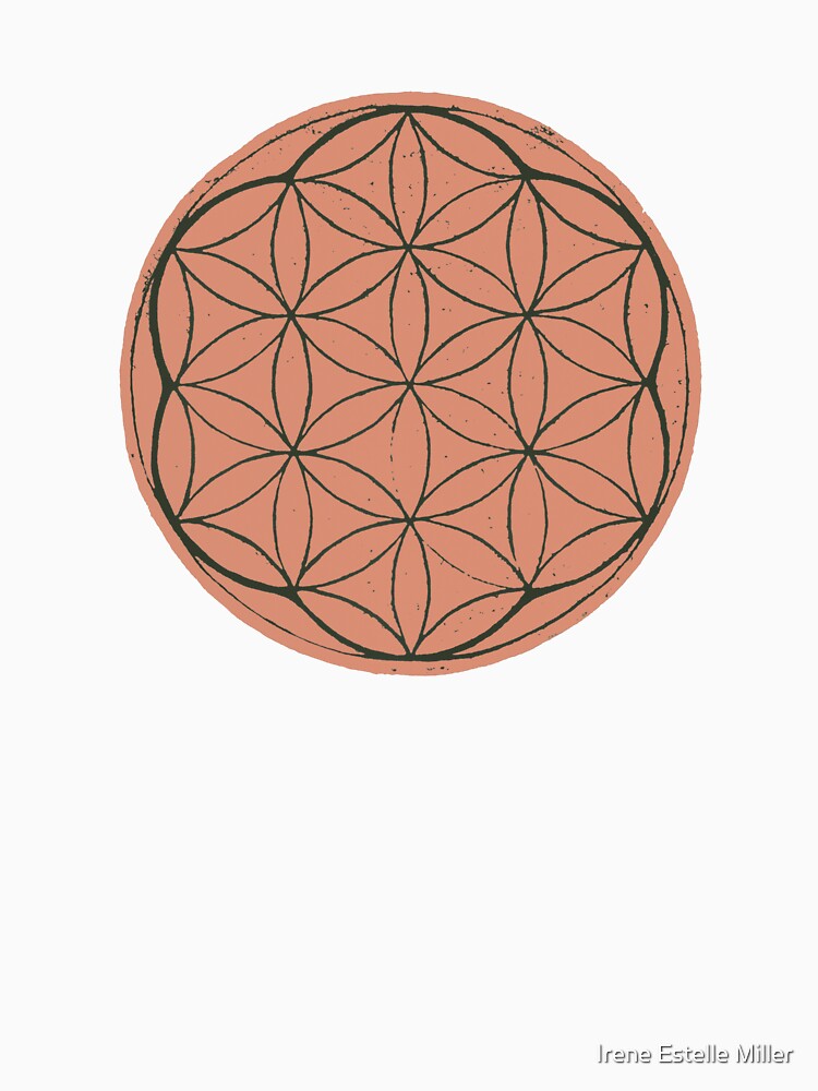 Flower of Life Linocut - Coral + Pine by Irene Estelle