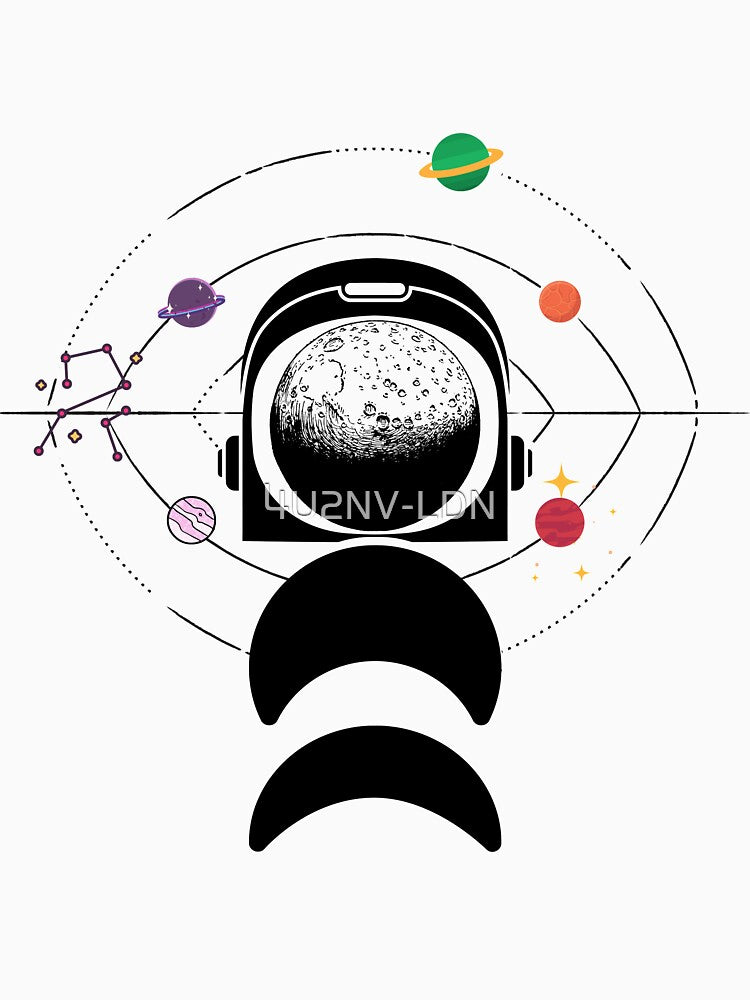 Moon Face Astronaut And Planets - Black by 4U2NV-LDN