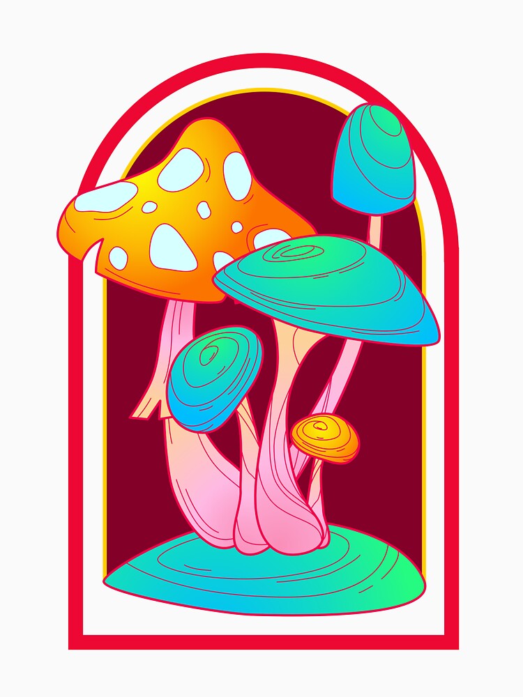 Trippy Neon Mushroom Arch Psychedelic Retro Rave Festival Glow Vintage Art by DERA RAY