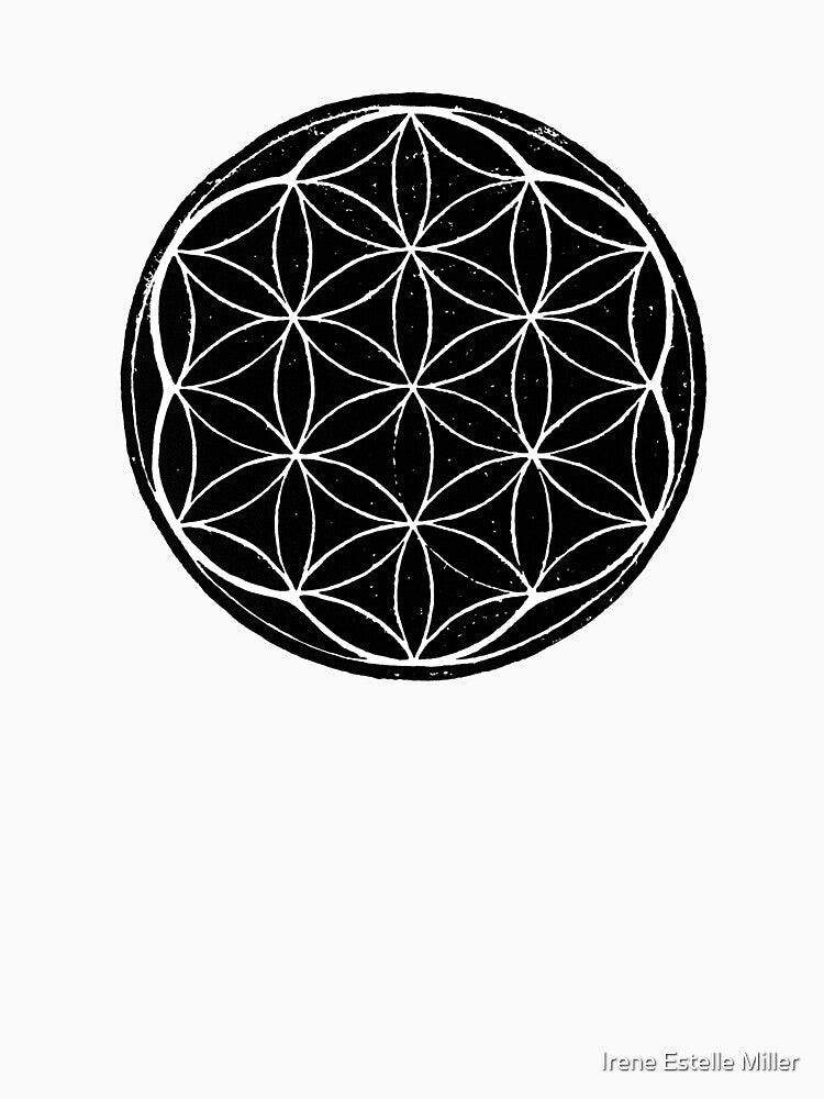 Flower of Life Linocut - Coal + Snow by Irene Estelle