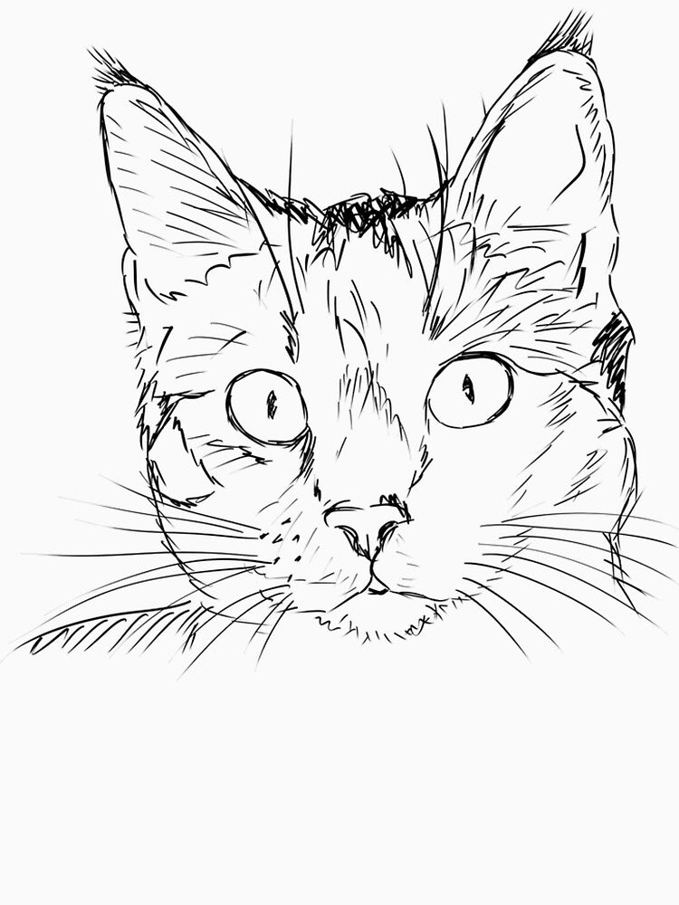 Cat Drawing - Cute Cat Sketch - Cat Art - Cat Face by Galvanized