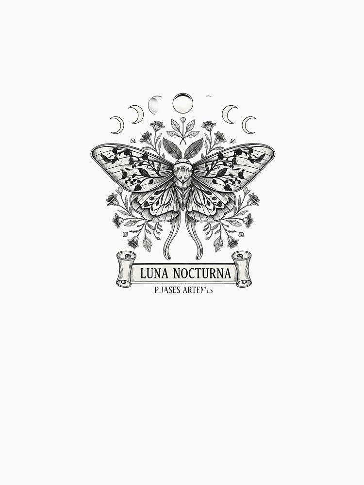 Vintage Luna Moth with Crescent Moon and Wildflowers by ArtCrafter13