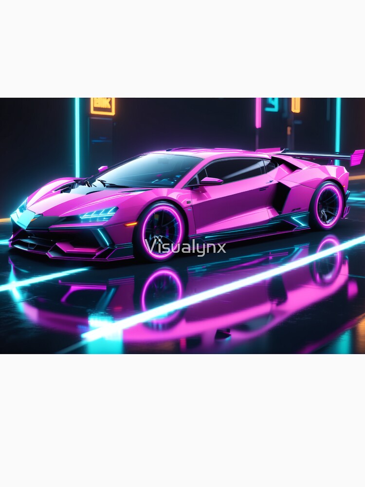Neon Retro Car – Outrun Synthwave 80s Vaporwave Art by Visualynx
