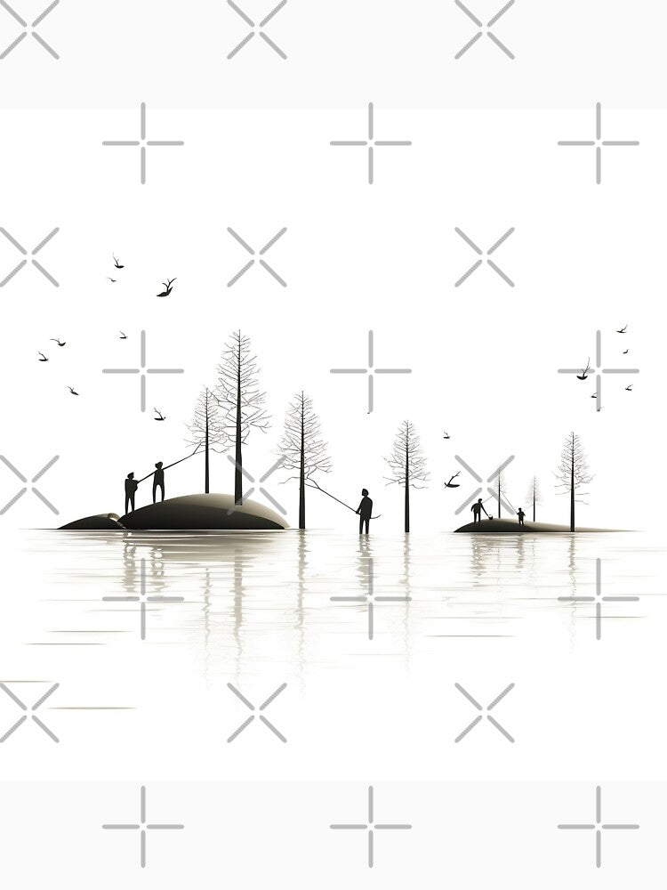 Minimalist abstract fishing digital art stick figures by Feluceo