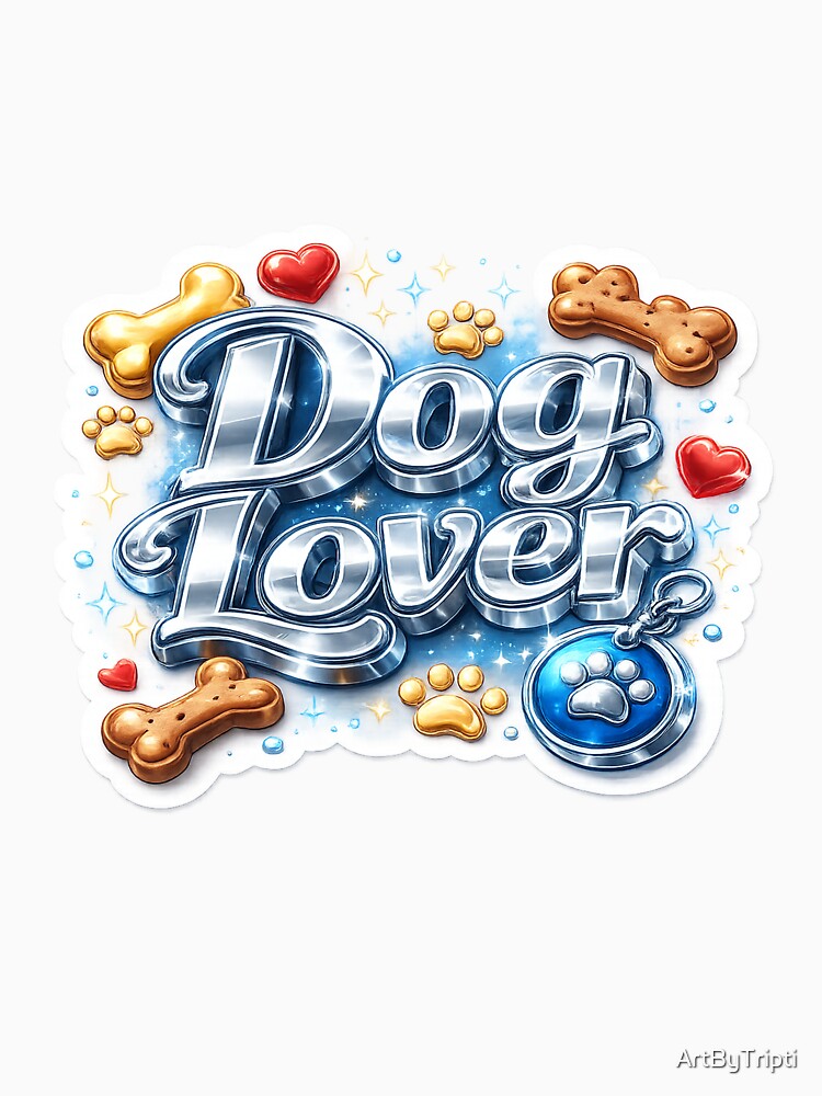 Dog Lover 3D Chrome Sticker – Cute Paw Print Dog Lover Design for Pet Owners & Dog Moms on T-Shirt, Sticker, Phone case, mug, bag, hoodie by ArtByTripti