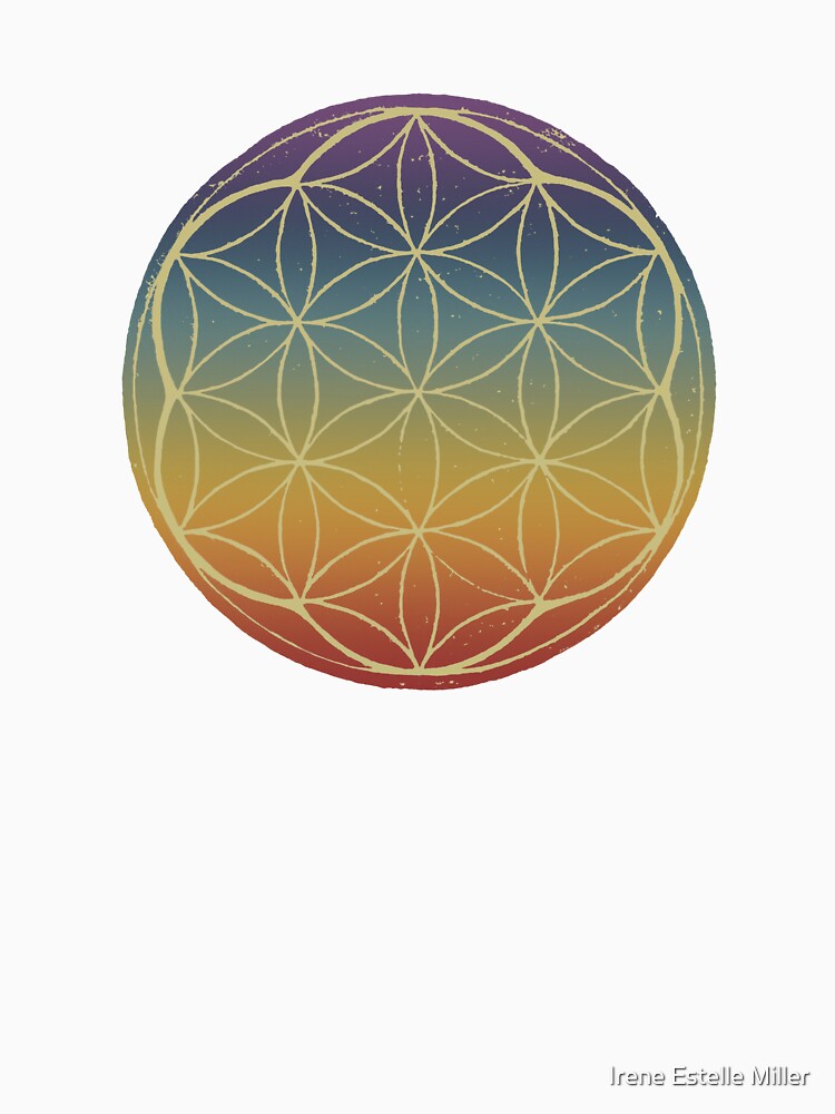 Flower of Life Linocut - Rainbow Sunset + Gold by Irene Estelle