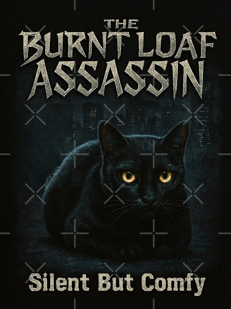 The Burnt Loaf Assassin Funny Black Cat Loaf 90s Bootleg Tee by catastrocat