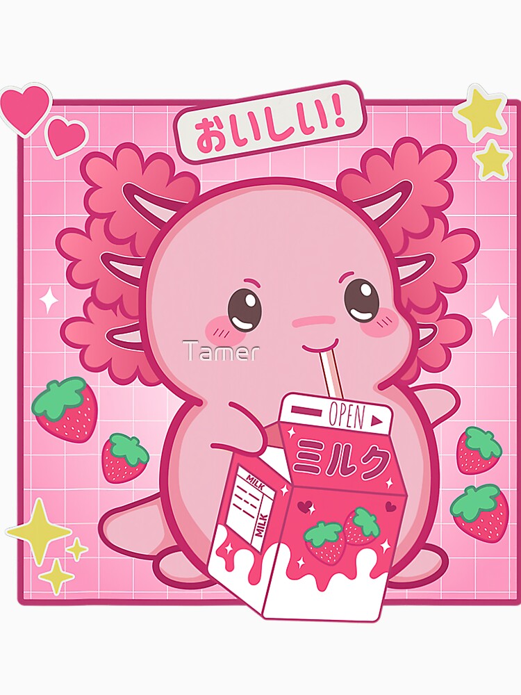 Kawaii Axolotl Strawberry Milk Shake Carton | Japanese Anime Lovers Kids by Tamer ⭐⭐⭐⭐⭐