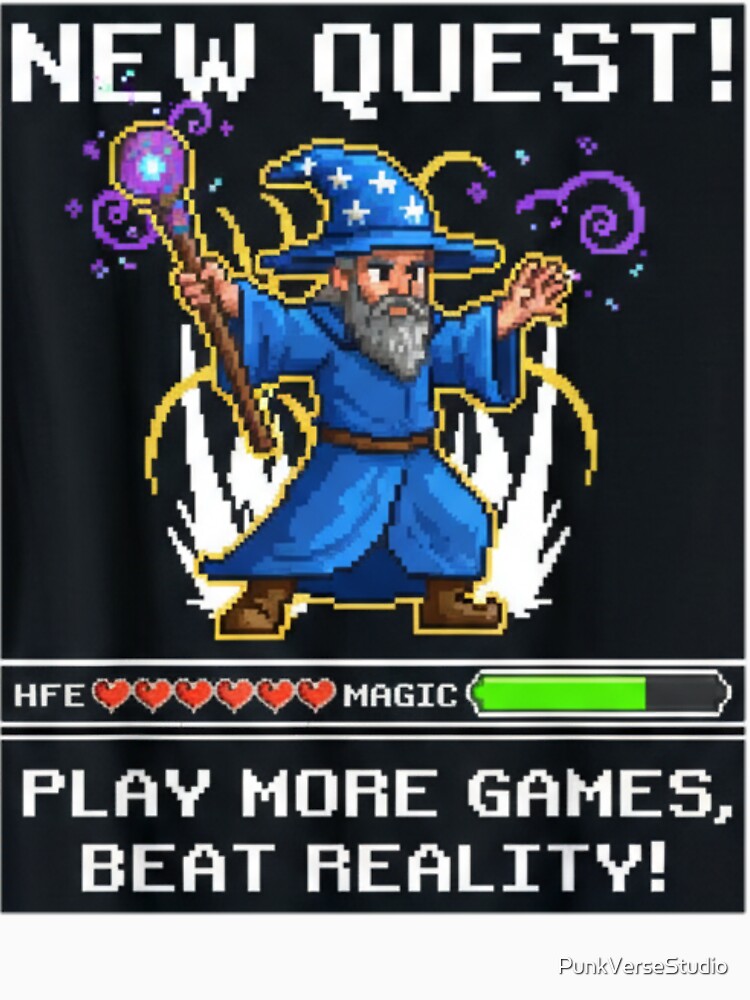 Pixel Wizard Gamer – Retro 8 Bit Video Game Mage with Funny Quote by PunkVerseStudio