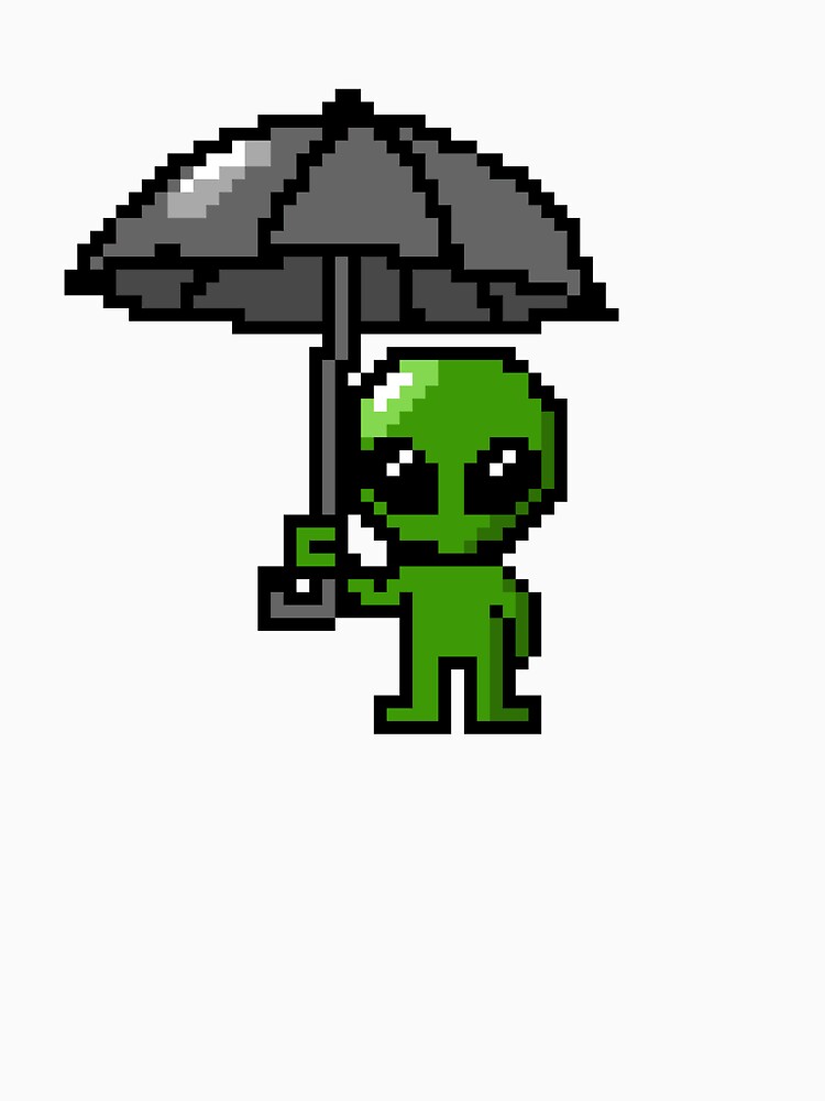 Pixelated alien holding an umbrella by Rainy Day Pixels