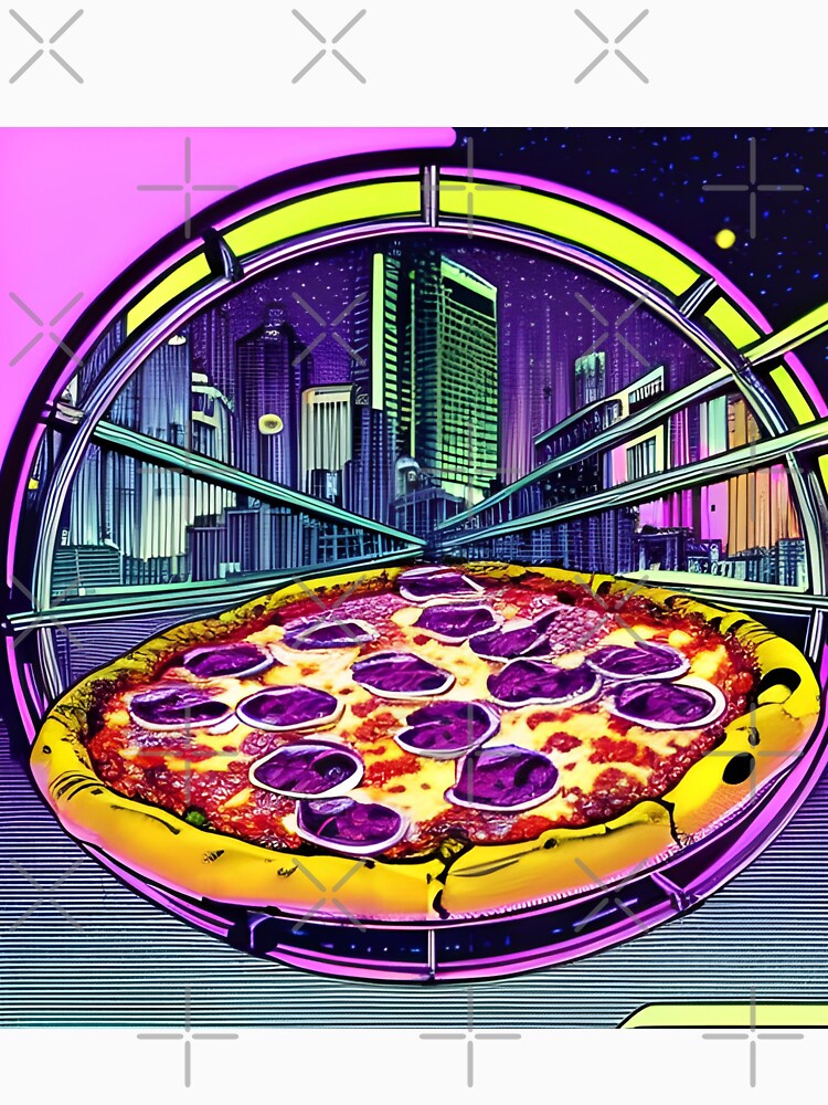 Pizza with night city retro style by imagenia