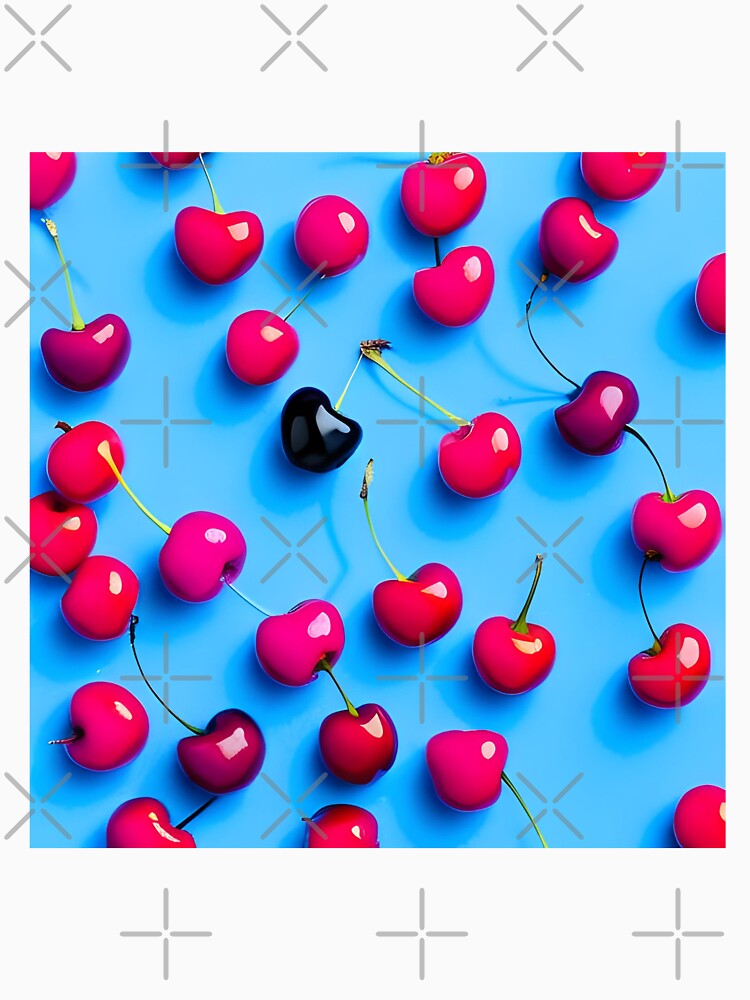 Red cherries on light blue background by imagenia