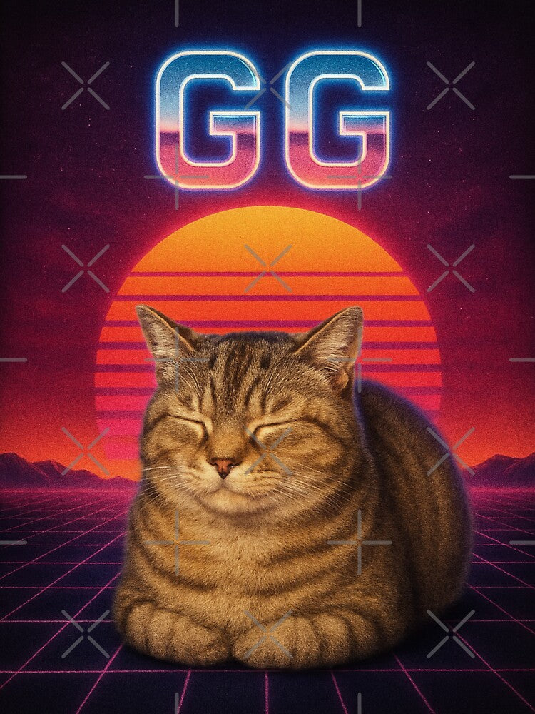 GG (Good Game) Loaf Funny 80s Synthwave Cat T-Shirt by catastrocat
