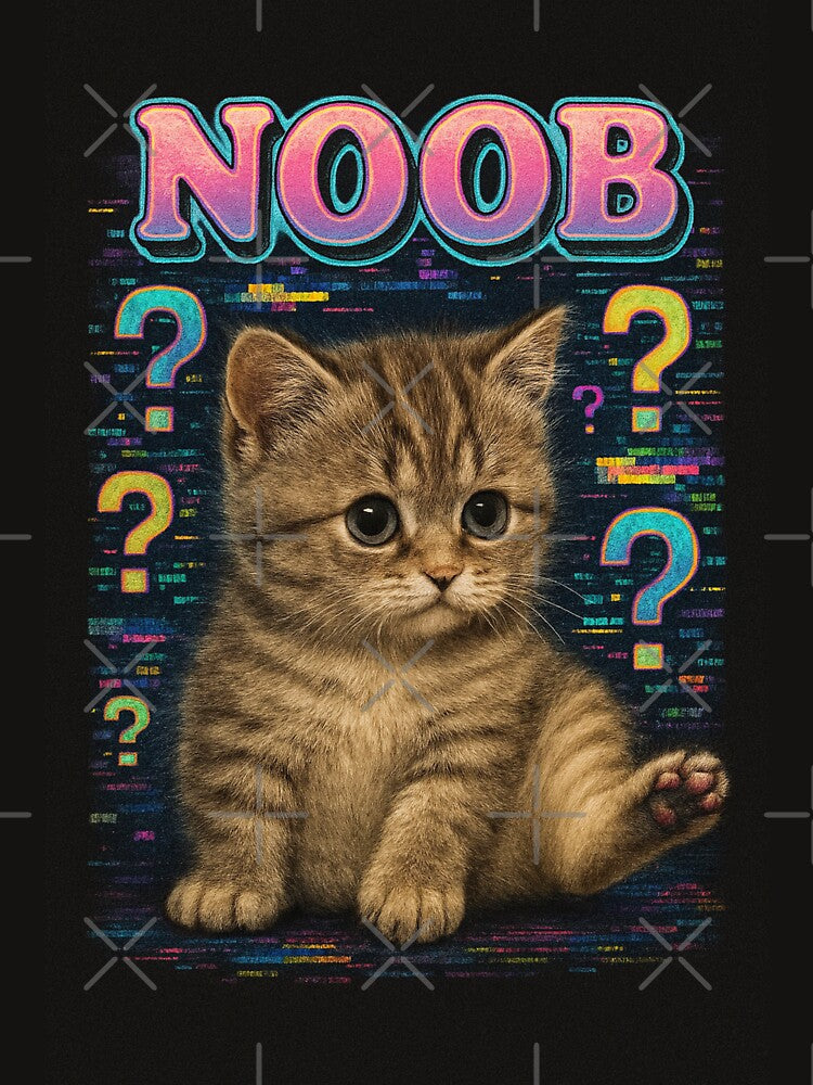 Noob Loaf Funny 80s Gamer Kitten T-Shirt by catastrocat