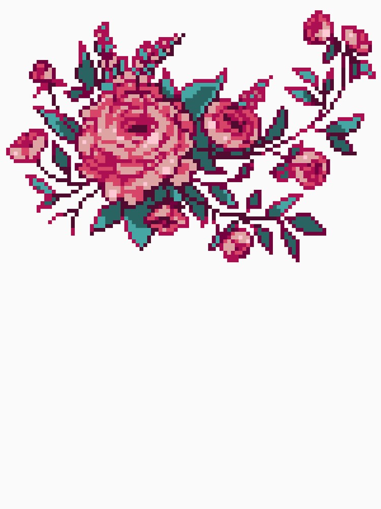 Pixel Floral Arrangement in Maroon by theCatghost