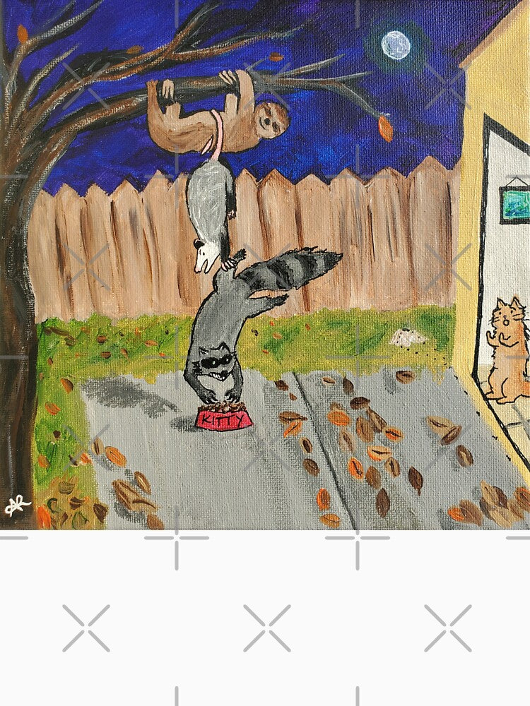 The Heist, Opossum, Raccoon, Sloth, Cat Painting by Joyful Chaos Art