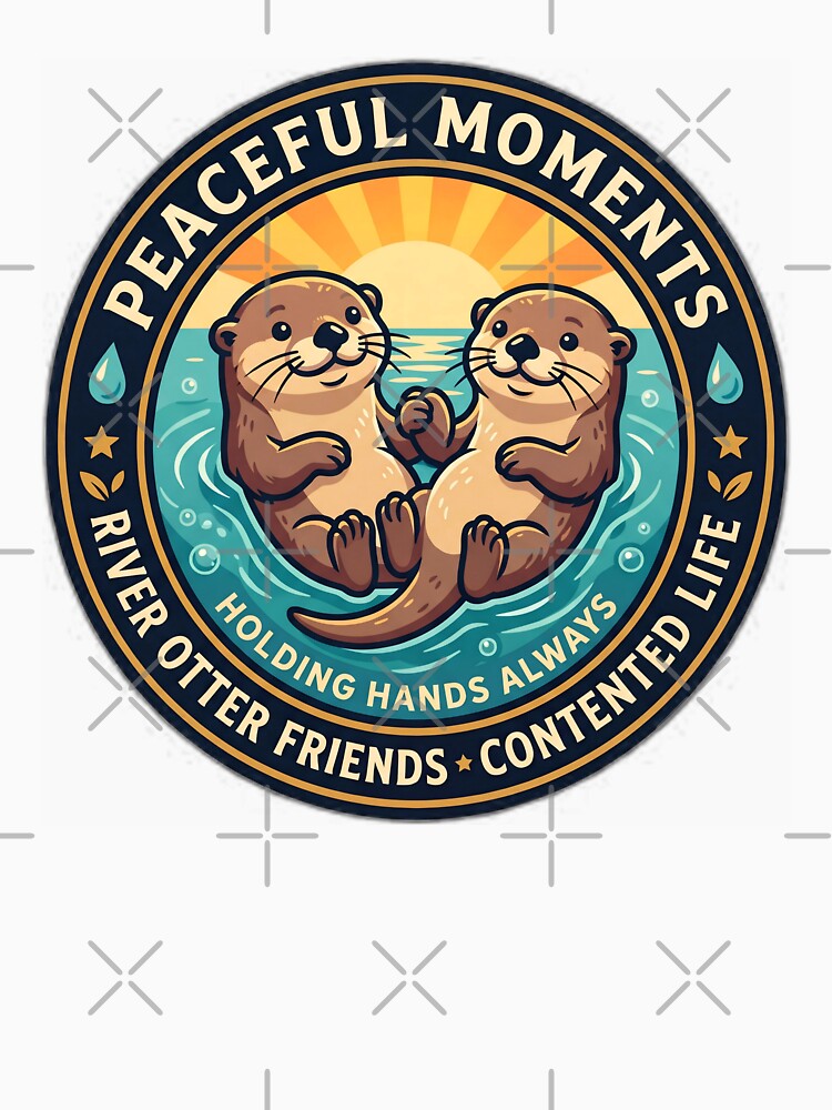 Cute Otters Holding Hands Vintage Badge by Oommen Studio