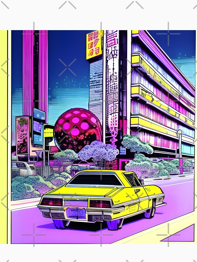 Yellow car in the city retro style by imagenia