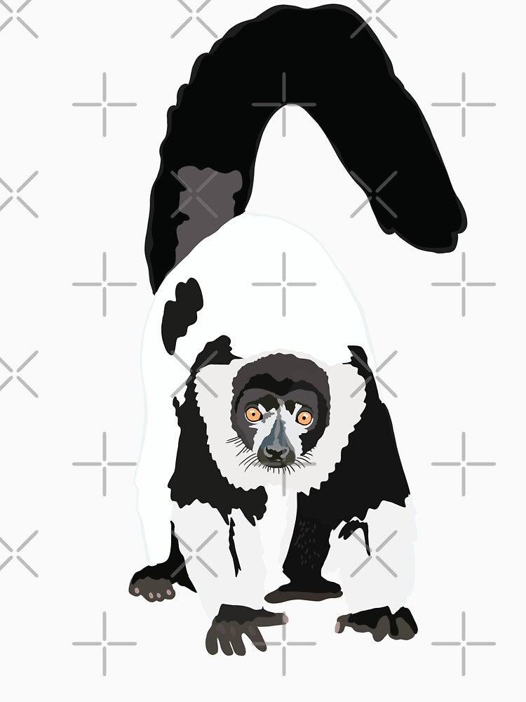 B is for Black and White Ruff Lemur,Black and White Ruffed Lemur Illustration – Primate Art for Wildlife and Nature Lovers by PrettylittlepastelUk