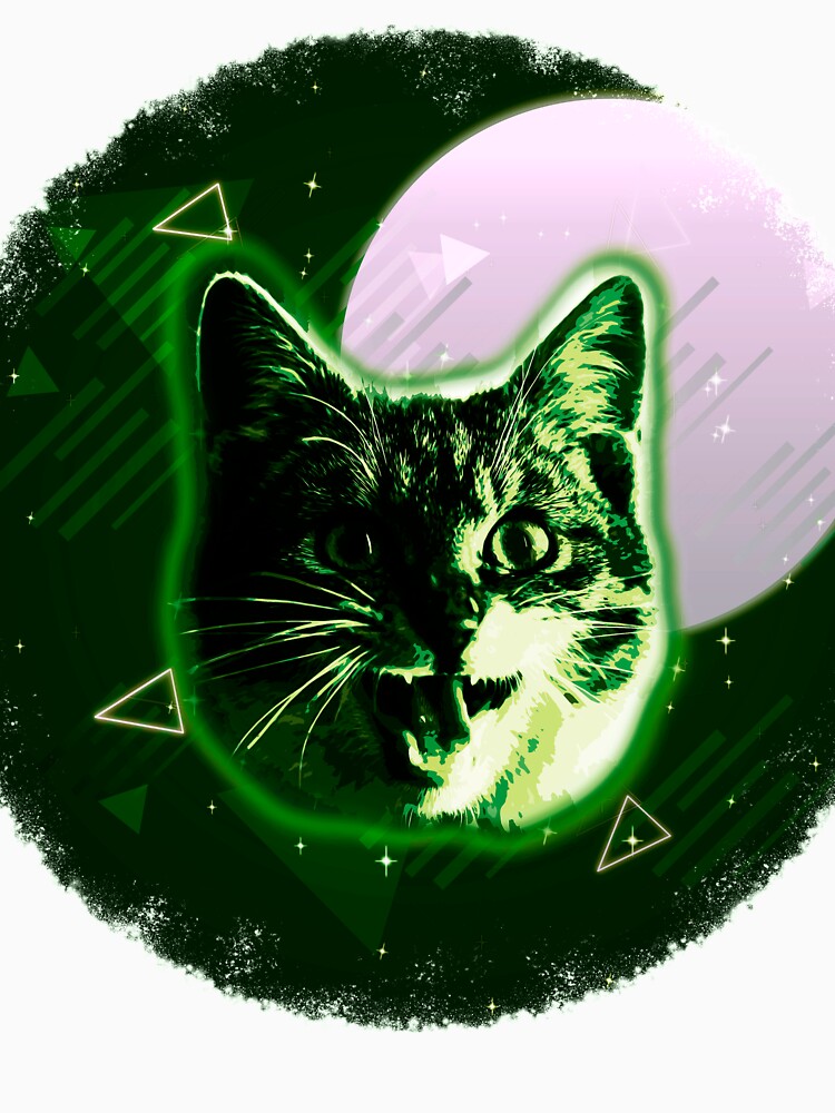 Cat Face Shirt Trippy Disco Rave Neon 80s Vintage Kitty Tee by cgocgy