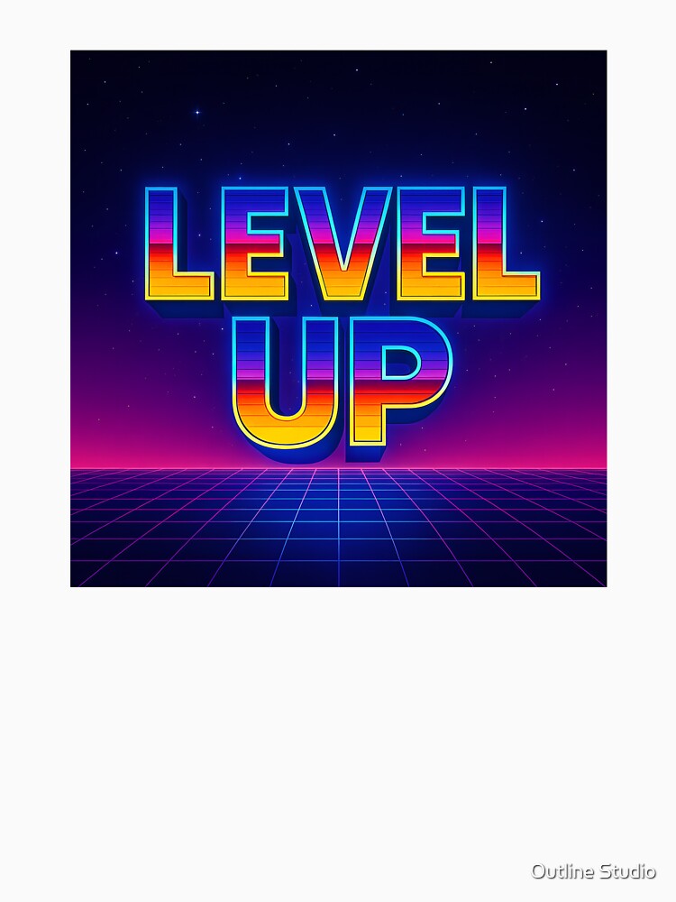 Level Up – Retro Gamer Poster in Neon Arcade Style by Outline Studio