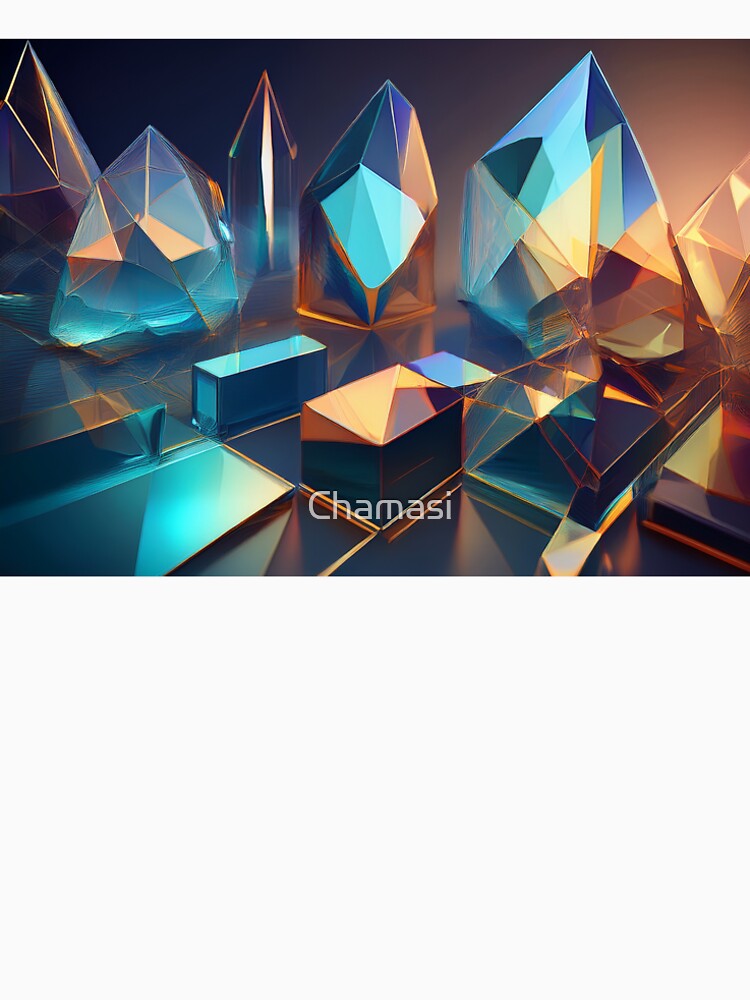 Futuristic Crystal Geometric Shapes in Blue and Orange Light by Chamasi