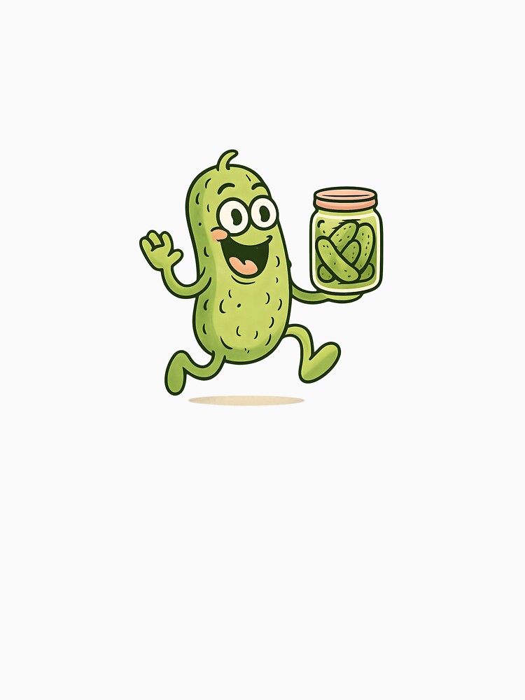 Funny Pickle Running with Pickle Jar – Cute Pickle Lover Gift Cartoon by Basma Designs | Funny Shirts, Stickers & Mugs