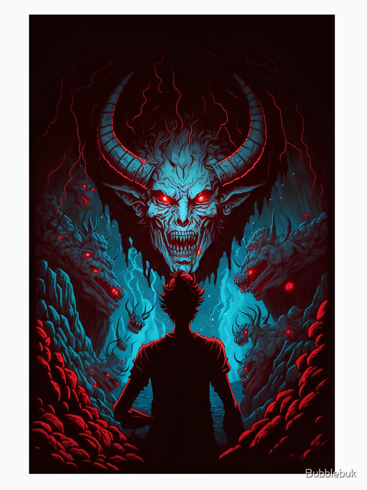 Anime Man Dreaming about Hell Demons and Devils by Bubblebuk